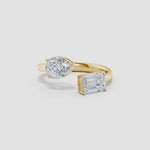 Load and play video in Gallery viewer, Lab-Grown Pear &amp; Emerald-Cut Diamond Two-Stone Open Ring
