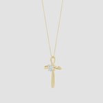 Load and play video in Gallery viewer, Prong-Set Round Lab-Grown Diamond Ribbon Twist Cross Pendant
