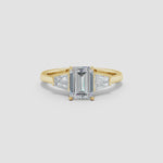 Load and play video in Gallery viewer, Lab-Grown Emerald-Cut and Twin Tapered Baguette Diamond Side Stone Engagement Ring
