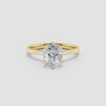 Load and play video in Gallery viewer, Six Prong Oval Lab-Grown Diamond Reverse Tapered Setting Cathedral Engagement Ring
