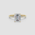Load and play video in Gallery viewer, Lab-Grown Emerald-Cut Diamond Hidden Halo Engagement Ring

