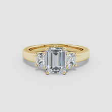Lab-Grown Emerald-Cut and Trapezoid Diamond Three Stone Ring