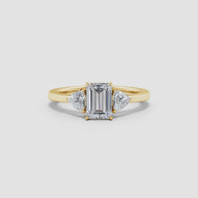 IGI Certified Lab-Grown Emerald-Cut and Trillion Diamond Three Stone Reverse Tapered Shank Engagement Ring