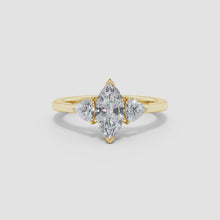 IGI Certified Lab-Grown Marquise and Trillion Diamond Three Stone Reverse Tapered Shank Engagement Ring