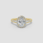 Load and play video in Gallery viewer, Lab-Grown Oval Diamond Halo Engagement Ring with Milgrain
