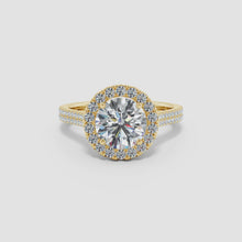Prong-Set Round Lab-Grown Diamond Halo Twin Row Ring with Accents