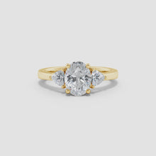 Lab-Grown Oval and Trillion Diamond Three Stone Reverse Tapered Shank Engagement Ring